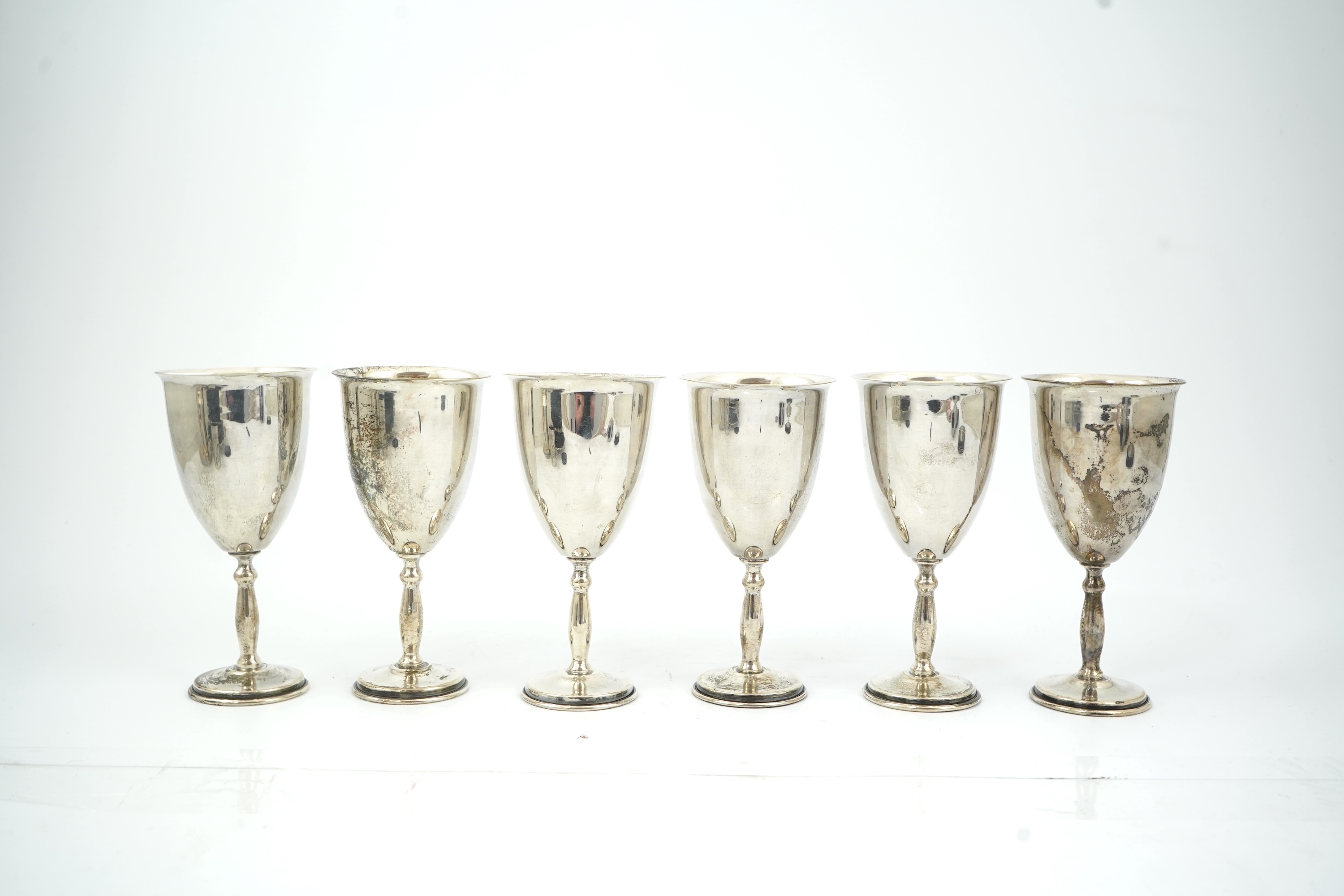 A set of six 20th century Mexican sterling silver goblets